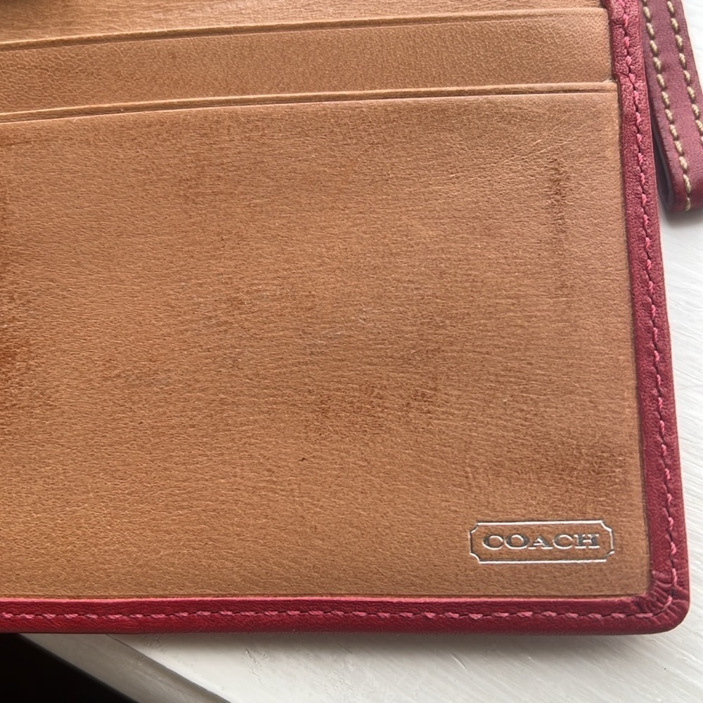 Coach Long Red Leather Trifold Clutch Wallet - Picture 11 of 12